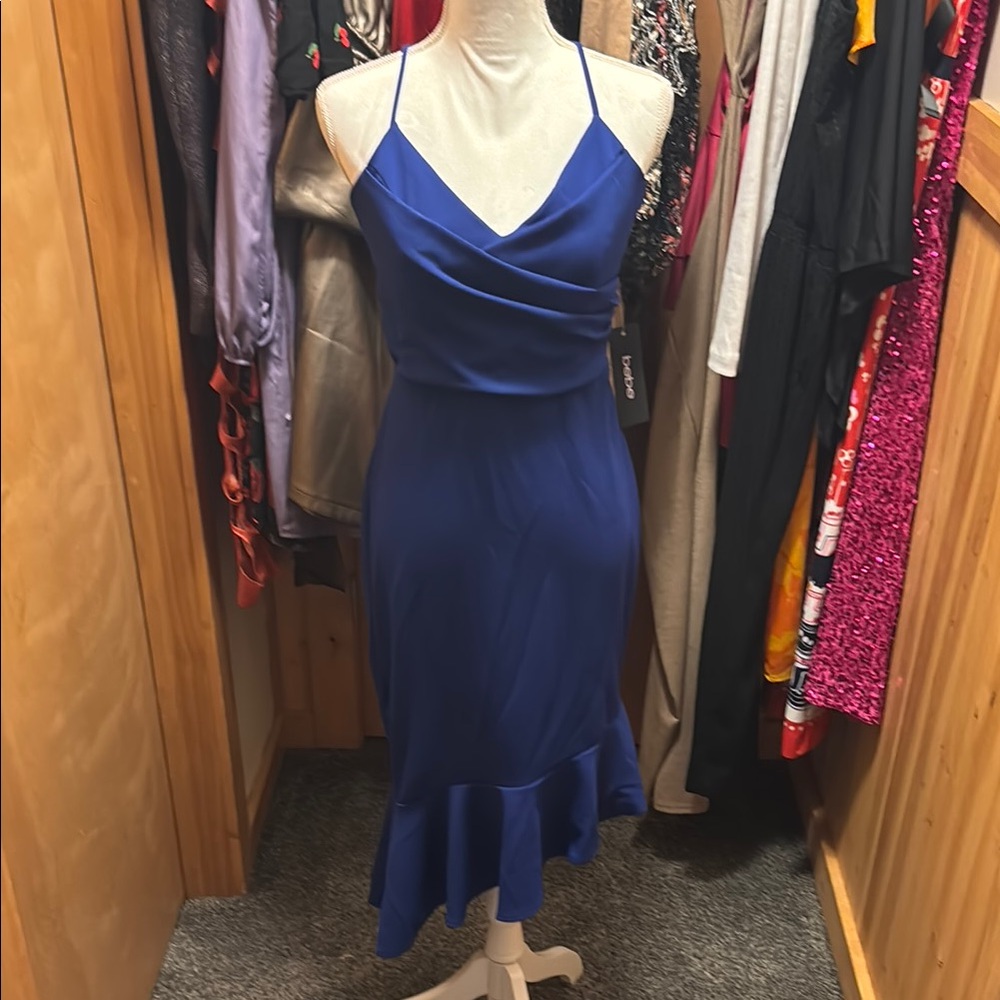 bebe Royal Blue Midi Dress with Ruffle Hem